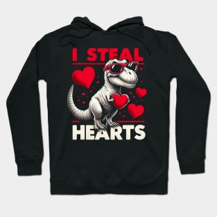 Valentines Day I Steal Hearts Boys Men Love T rex Dino Baby Hoodie